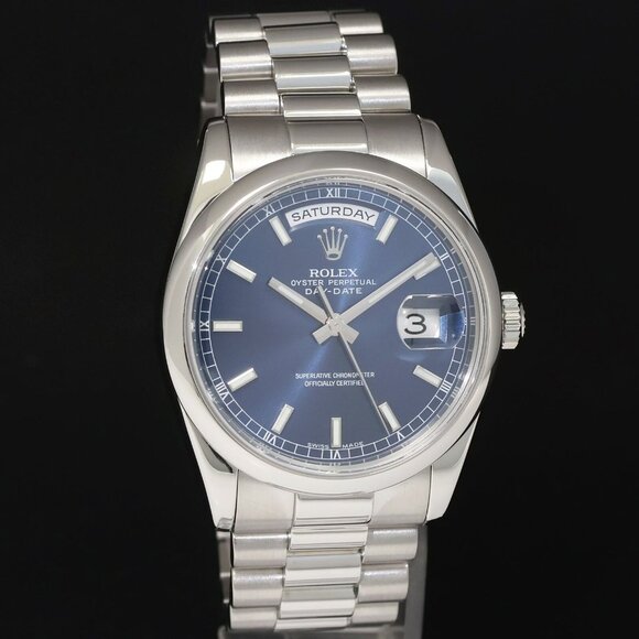MINT! Men's Rolex Platinum President Blue Dial Watch - Picture 2 of 7